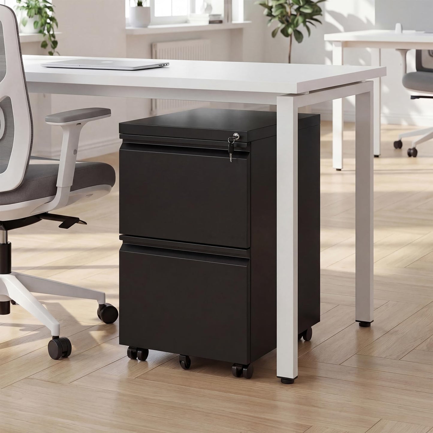 2/3-Drawers Mobile File Cabinet, Rolling Metal Filing Cabinet with 5 Casters and 2 Keys