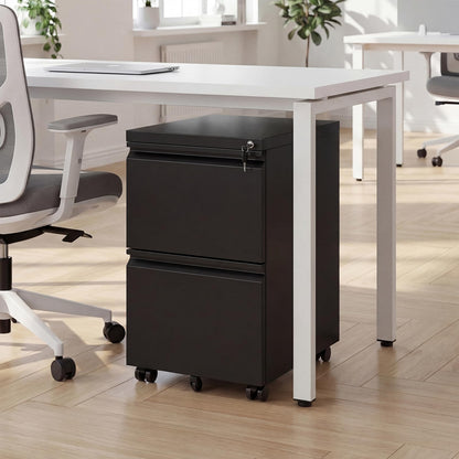 2/3-Drawers Mobile File Cabinet, Rolling Metal Filing Cabinet with 5 Casters and 2 Keys