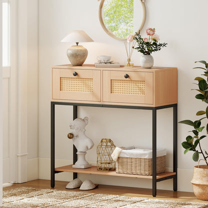 80 CM Boho Console Table with 2 Drawers and Bottom Shelf
