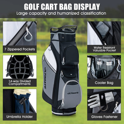 14-Way Lightweight Portable Golf Cart Bag with Cooler Bag