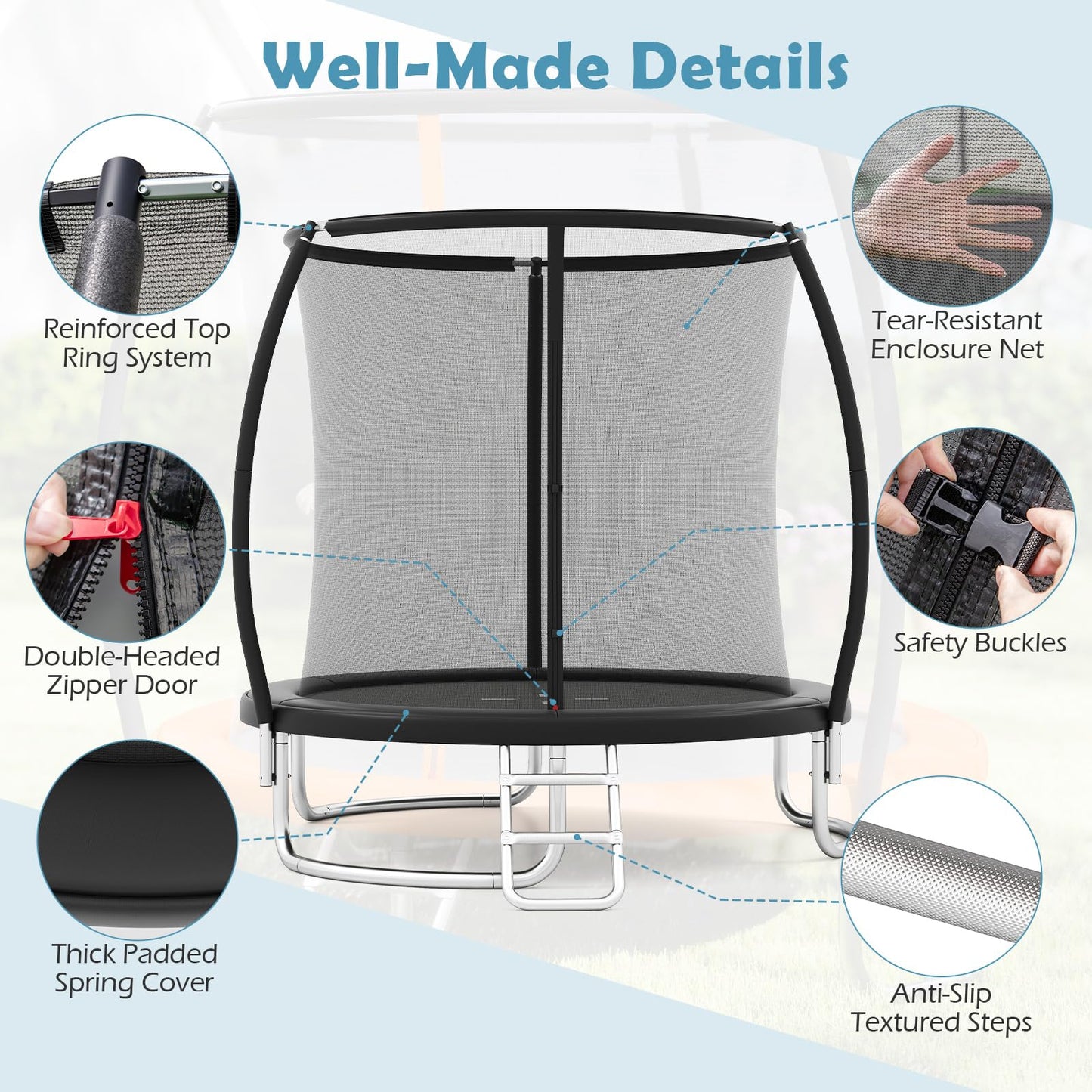 244 cm Trampoline with Safety Enclosure Net and Ladder