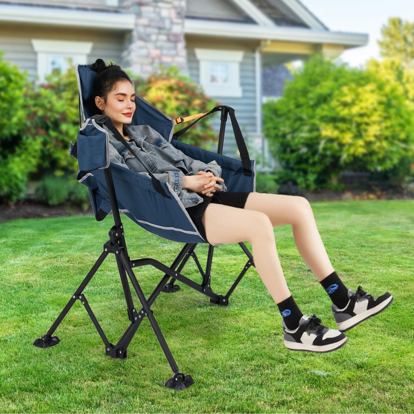 Folding Hammock Camping Chair with Adjustable Back Head Pillow