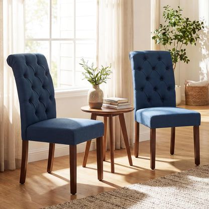 Upholstered Dining Chairs Set of 2 Button Tufted Chairs with Padded Seat and Backrest