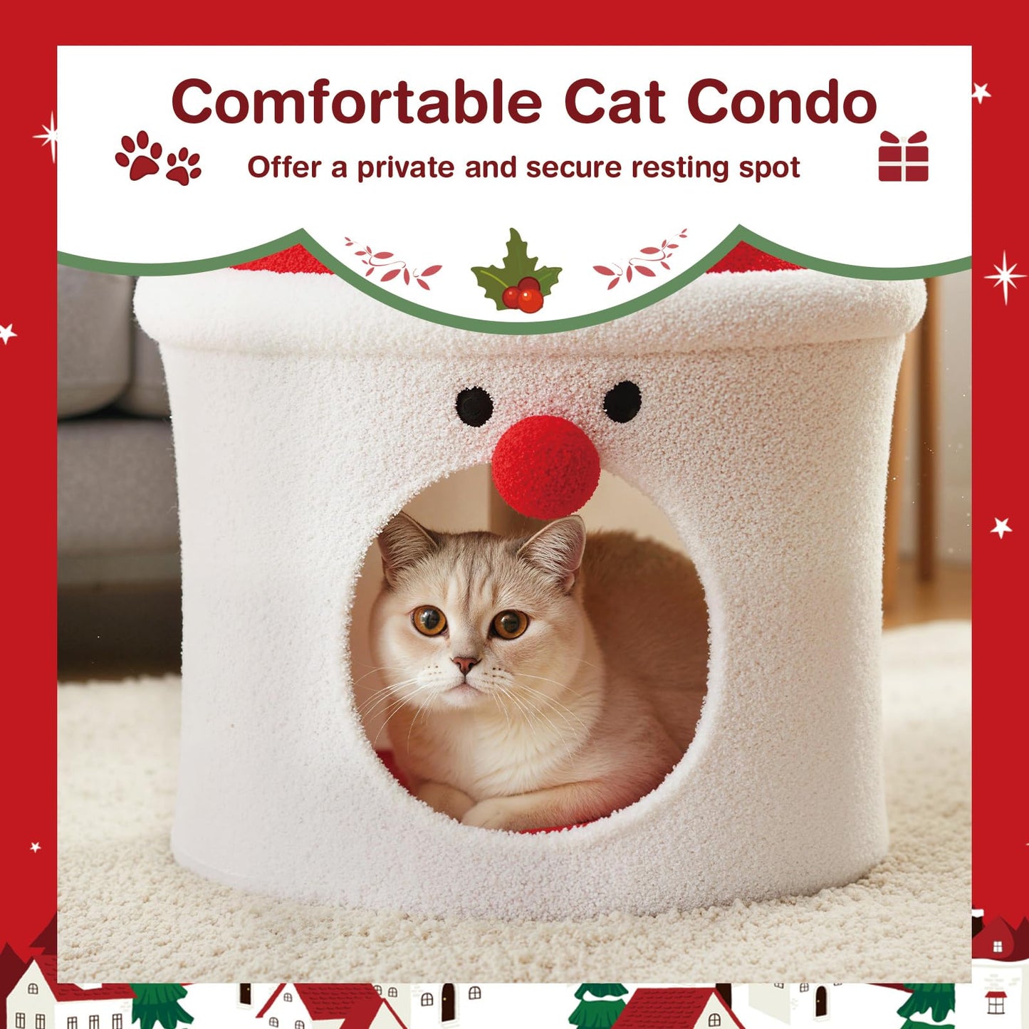 75CM Modern Cute Cat Tower with Enclosed Padded Top Perch and Condo
