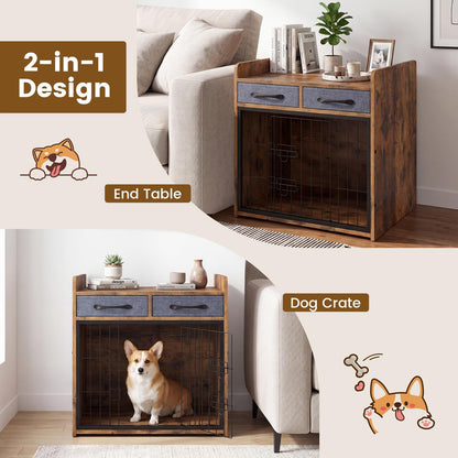 Indoor Dog Cage with 2 Fabric Drawers and Lockable Door