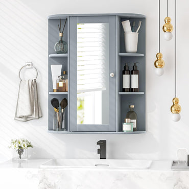 Bathroom Mirror Cabinet, Single Door Wall Mounted Storage Cupboard