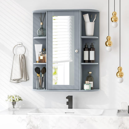 Bathroom Mirror Cabinet, Single Door Wall Mounted Storage Cupboard