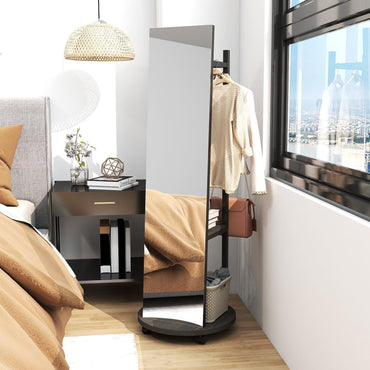 Coat Rack with Full Length Mirror Freestanding Coat Tree with 3 Hooks