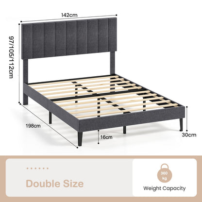 King/Double Size Linen Fabric Bed Frame with Height Adjustable Headboard