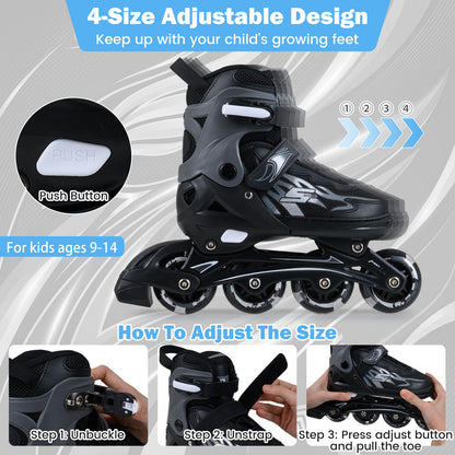 Kids Inline Skates for Boys & Girls, 4 Sizes Adjustable Blades Roller Skates