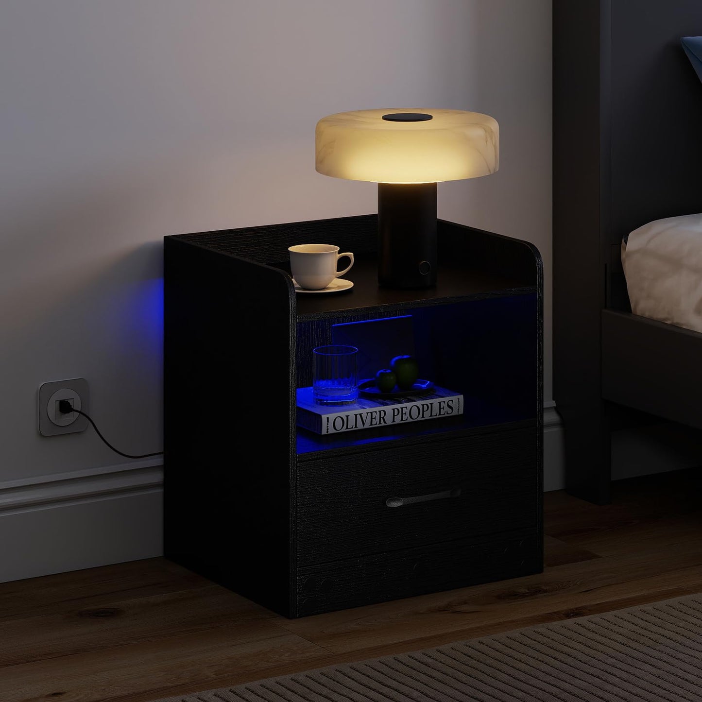 Modern Nightstand with Drawer and Open Shelf for Living Room and Bedroom