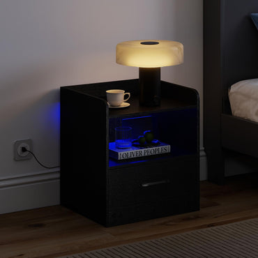 Modern Nightstand with Drawer and Open Shelf for Living Room and Bedroom