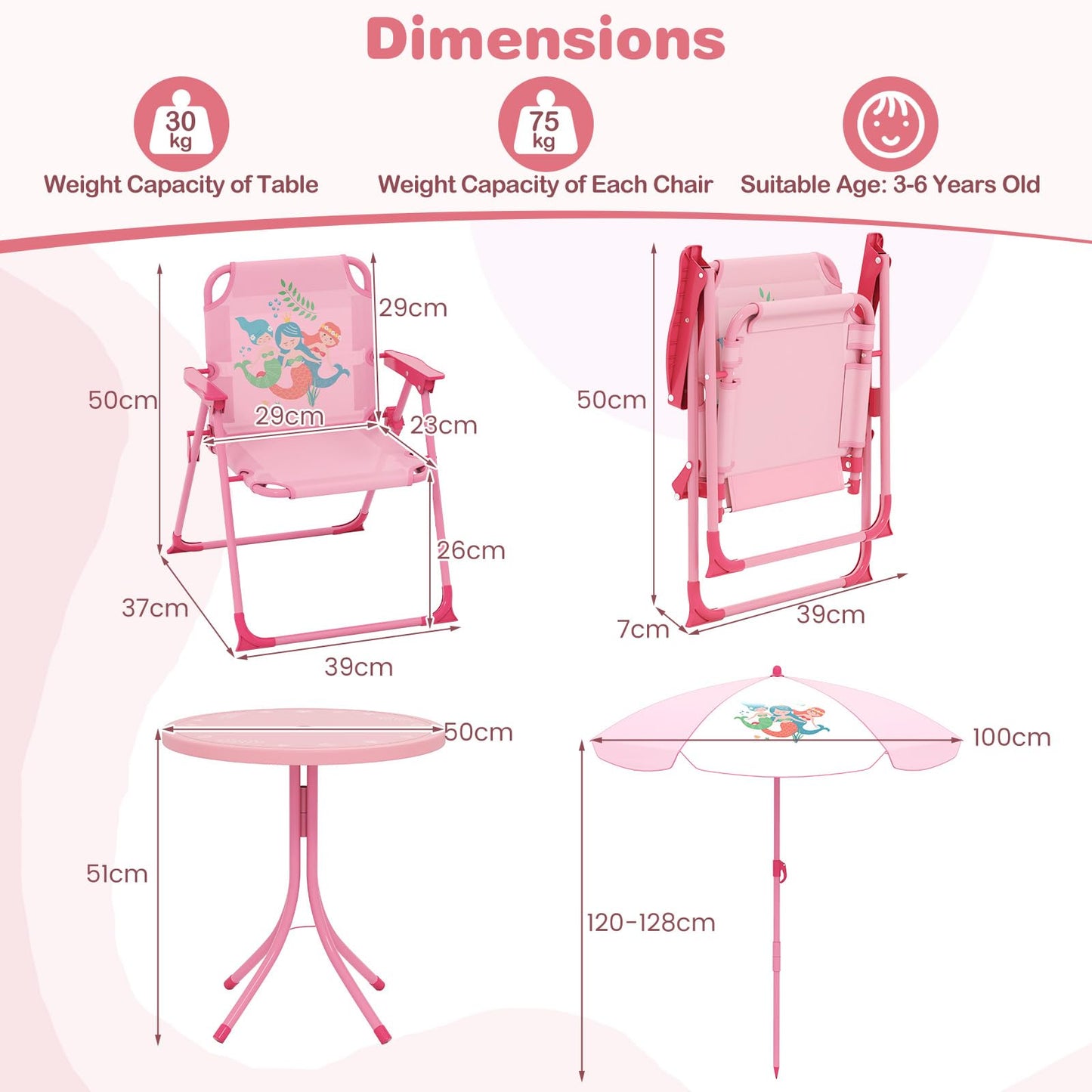 Kids Picnic Table and Chair Set with 2 Folding Chairs and Height Adjustable Umbrella
