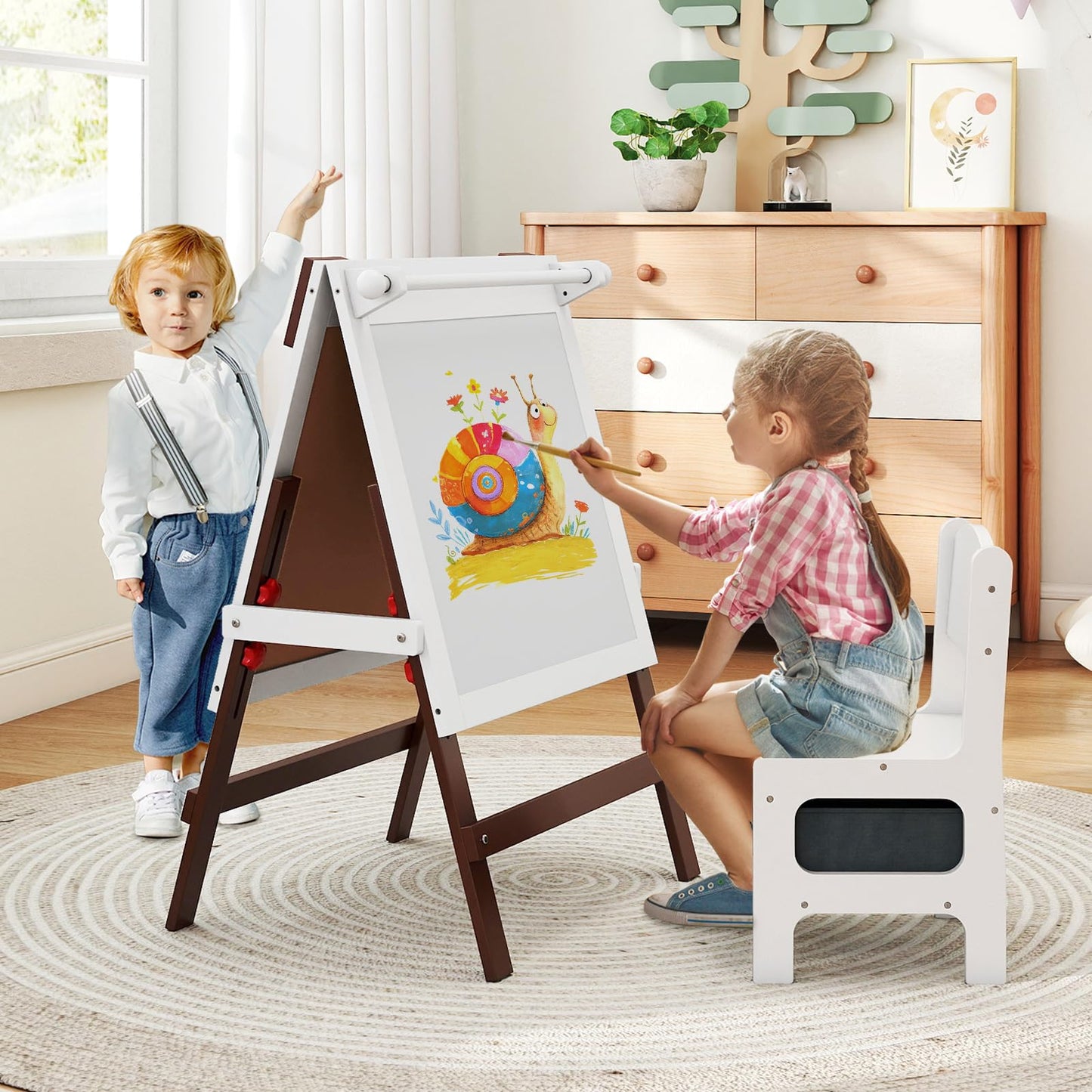 Height-adjustable Painting Easel with Chalkboard and Paper Holder