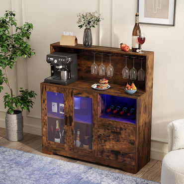 Wine Bar Cabinet with LED Lights & Charging Station