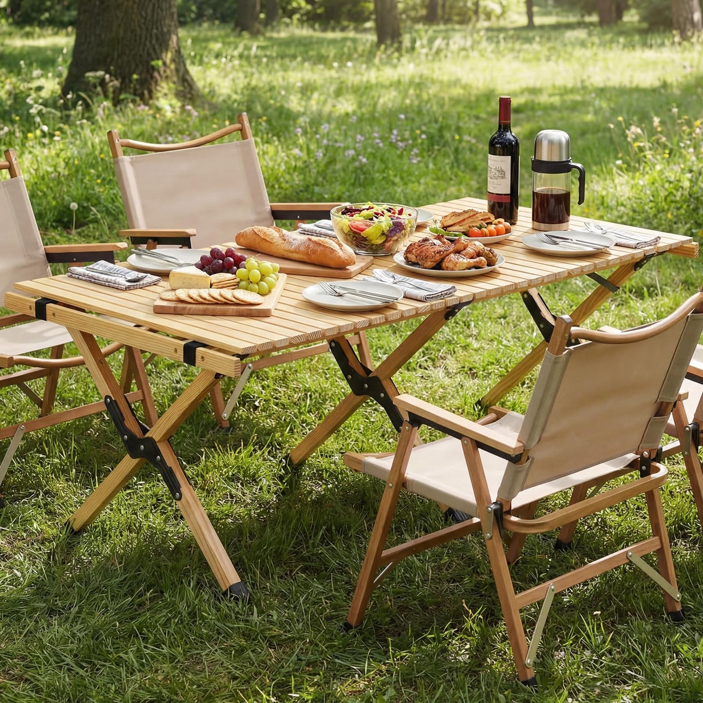 Folding Picnic Table, 4FT Roll Up Camping Table with Storage Bag for 4-6 People