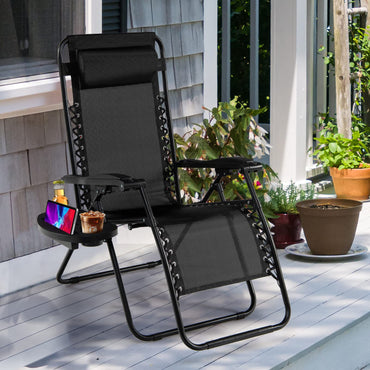 Folding Zero Gravity Chair Patio Sun Lounger with Removable Pillow