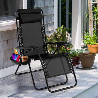 Folding Zero Gravity Chair Patio Sun Lounger with Removable Pillow