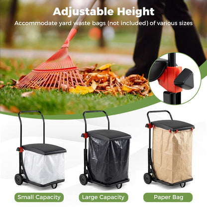 Trash Bag Holder Cart, Height Adjustable Garden Leaf Bag Stand with Wheels and Lid