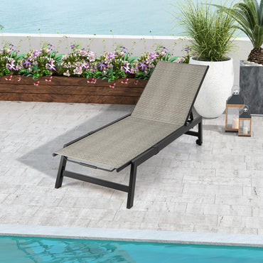 Patio PE Rattan Chaise Lounge with 5-Level Backrest