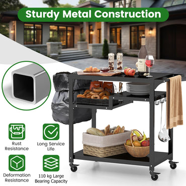 2 or 3 Shelf Movable Pizza Oven Table Stand with 4 Lockable Wheels