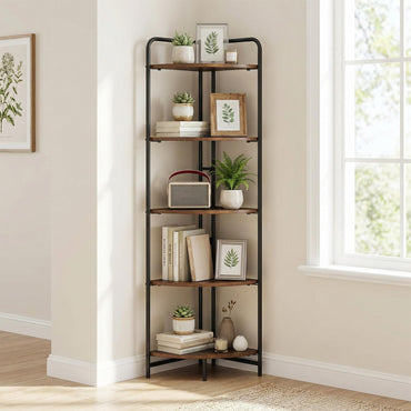 5-Tier Corner Shelf, Freestanding Bookshelf Ladder Shelving Unit