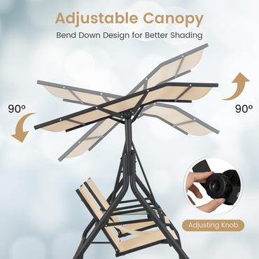 Outdoor Hammock Bench Chair with Adjustable Canopy and Tempered Glass Table