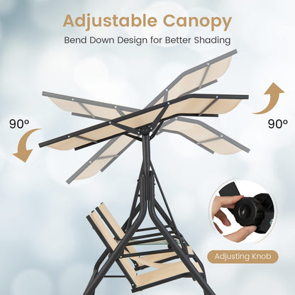Outdoor Hammock Bench Chair with Adjustable Canopy and Tempered Glass Table