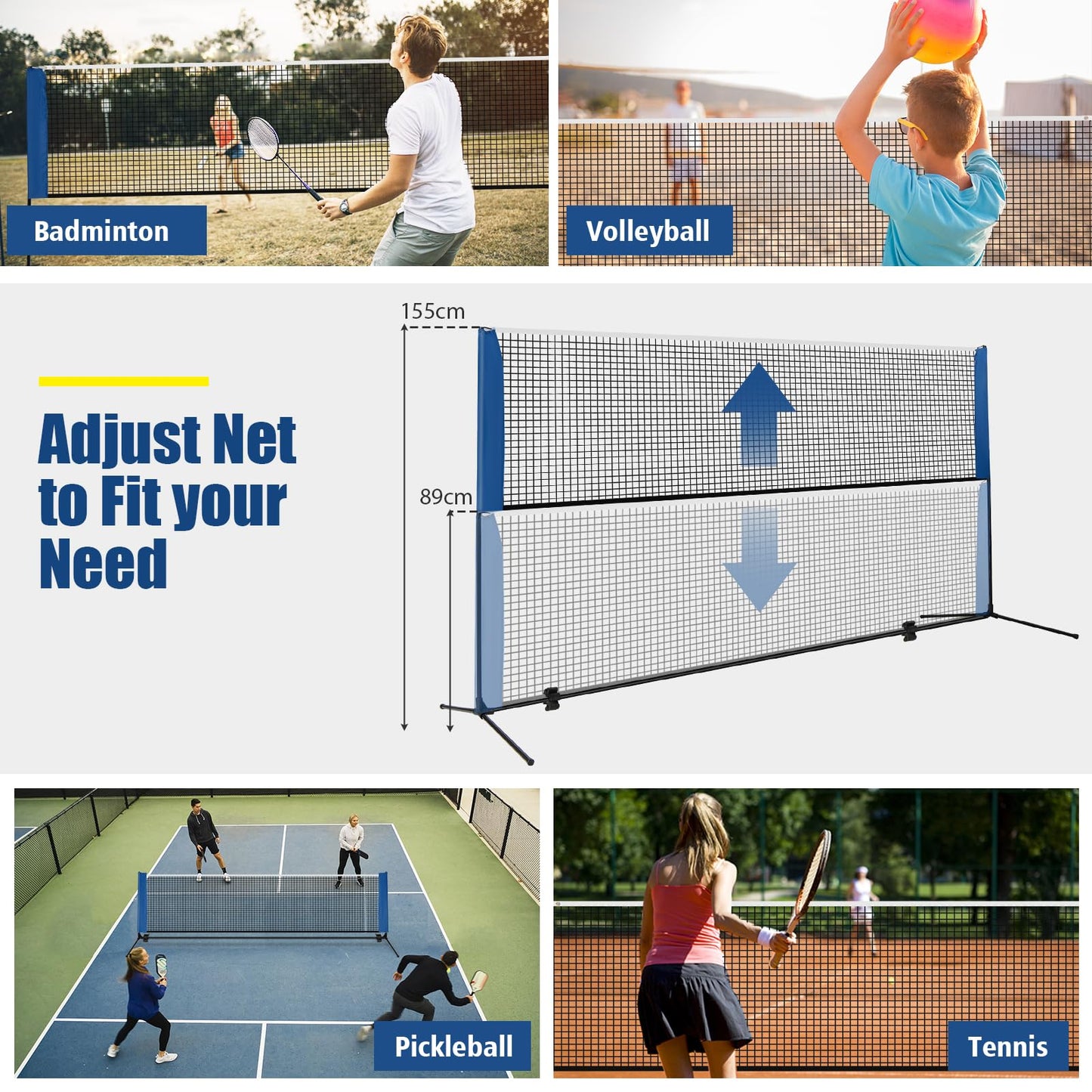 Adjustable Badminton Net Set for Backyard Driveway Beach Portable