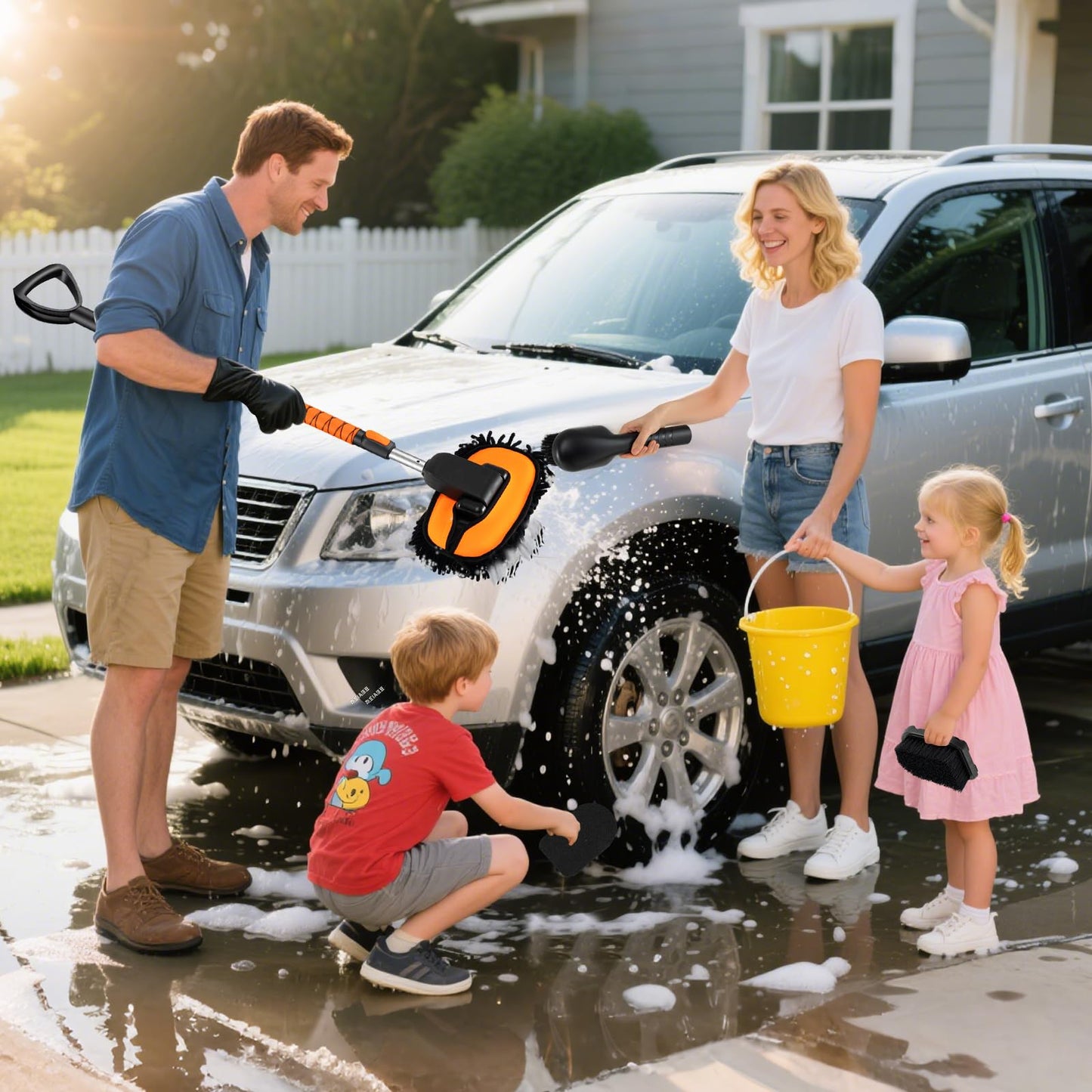 132 cm Car Wash Brush with Extendable Handle Vehicle Cleaning Set