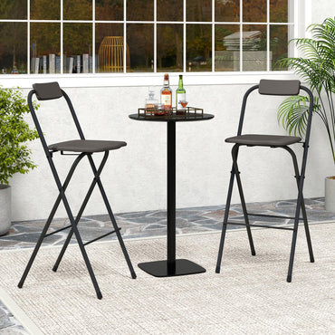 Folding Bar Stools Set of 2, Outdoor Barstools with Backrest and Footrest