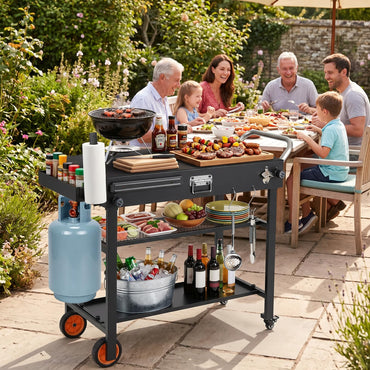 Portable Grill Table, Folding Grill Cart BBQ Prep Table with Heat-Resistant Mat