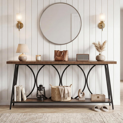 2-Tier Console Table, 180cm Long Industrial Narrow Entryway Table