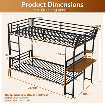 Bunk Bed with Desk Loft Bed with Wooden Tabletop and Shelf