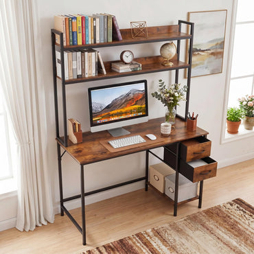 Computer Desk with Hutch, Reversible Executive Writing Workstation PC Laptop Table