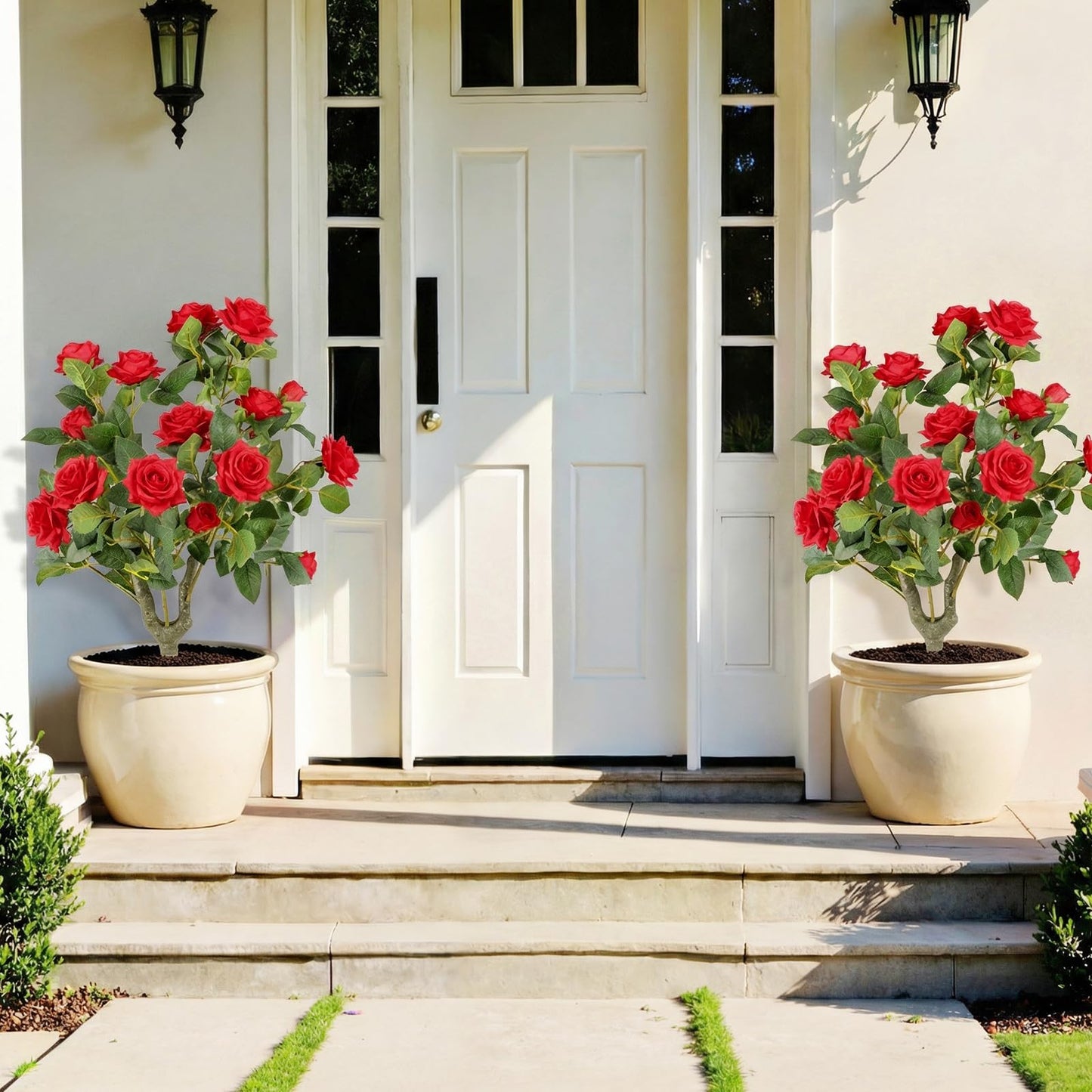 Artificial Flower Tree Set of 2, Fake Shrub Plants with Spikes