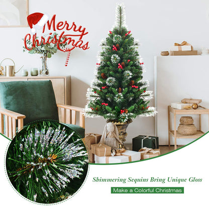 4FT Christmas Tree, Small Artificial Xmas Trees with Pine Cones and Base