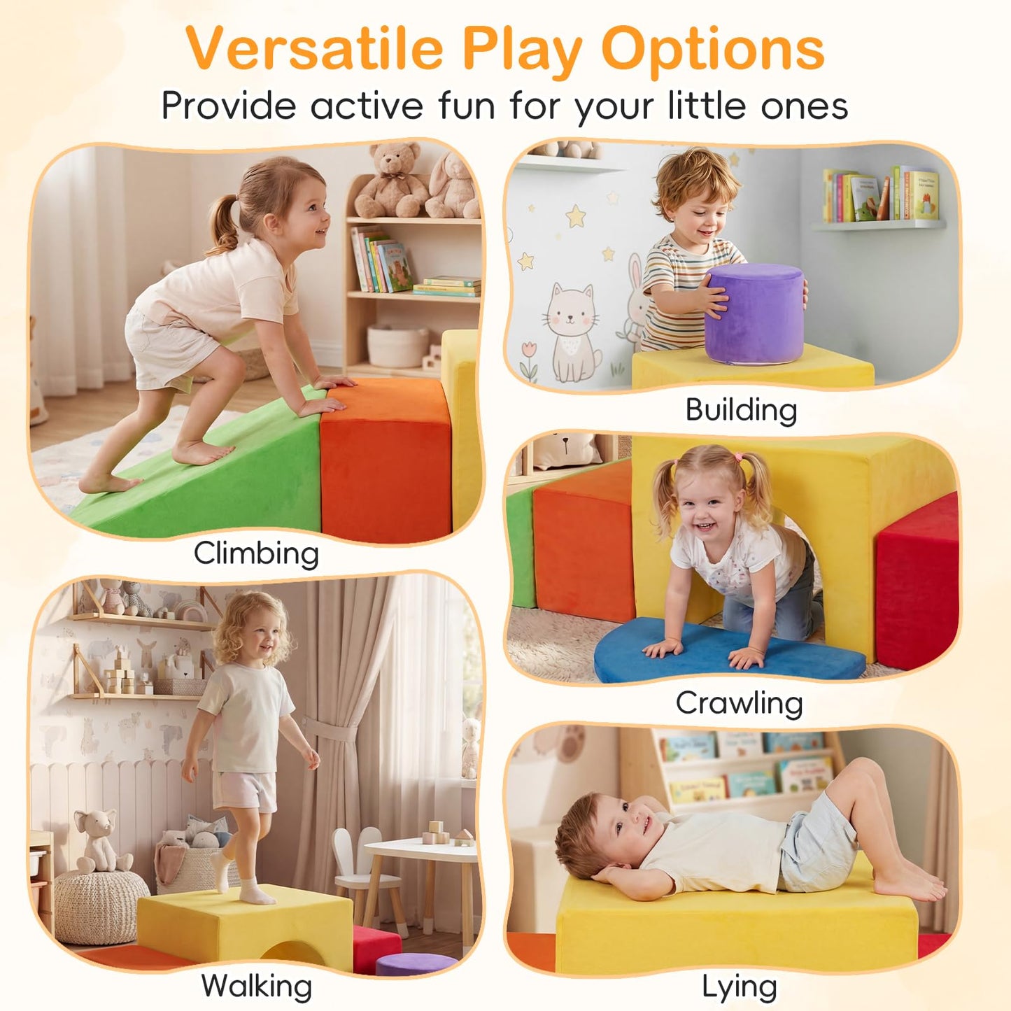 6 Pieces Foam Climbing Blocks for Kids with Slide and Tunnel for Toddlers 3+