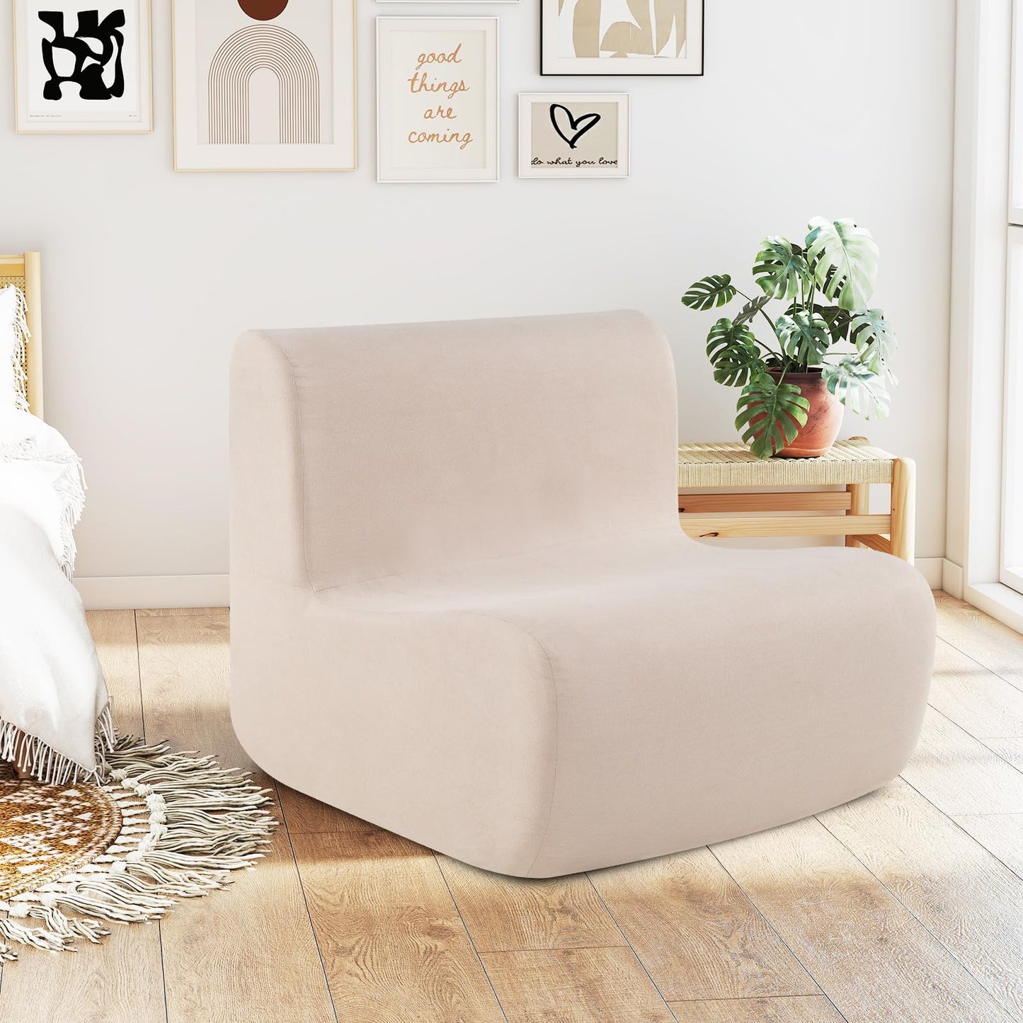 Lazy Floor Sofa Chair with Soft Velvet and Ergonomic Support