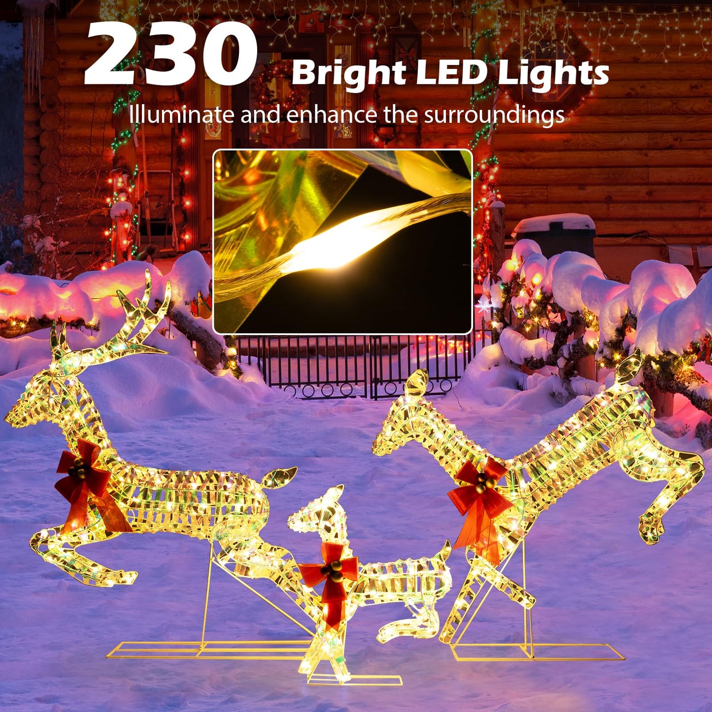 3-Piece Lighted Christmas Reindeer Family with LED Lights and Bows