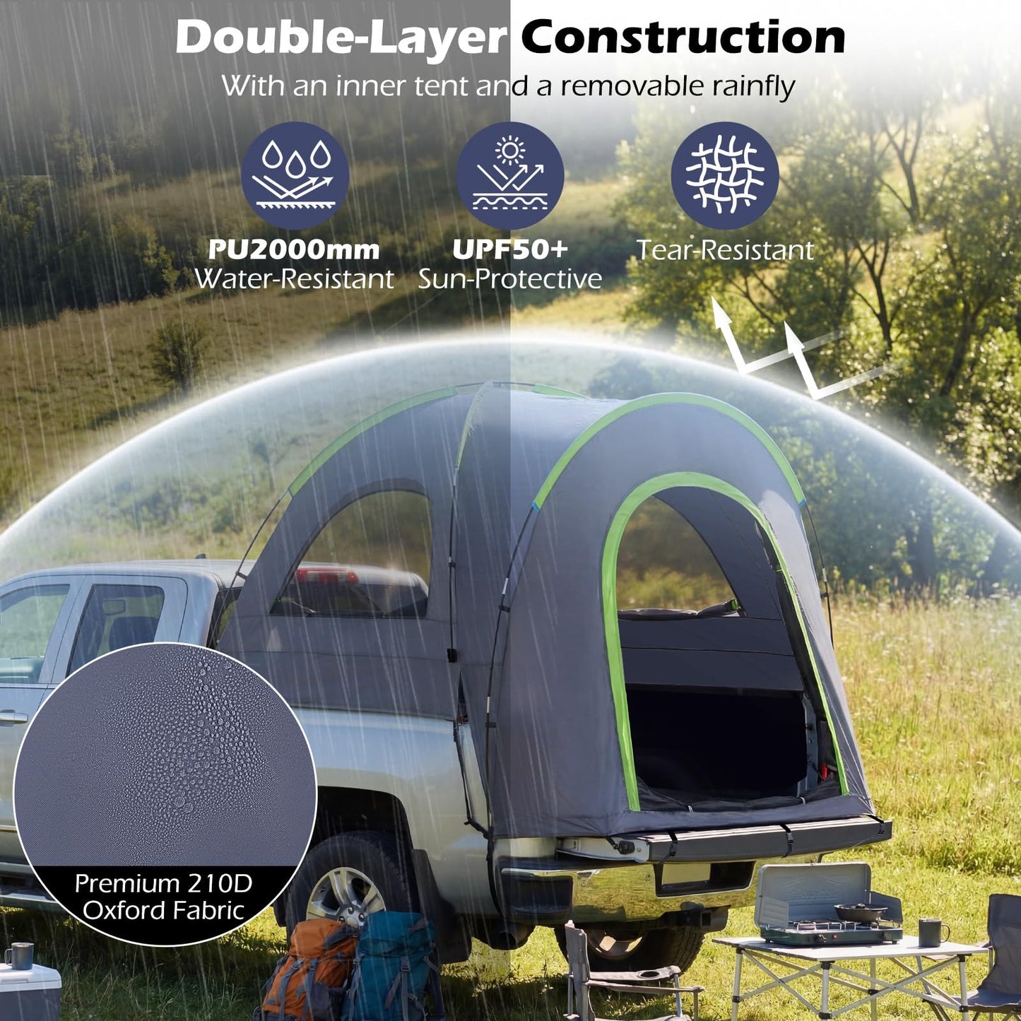 Pickup Truck Tent 168-177 CM Waterproof PU2000mm