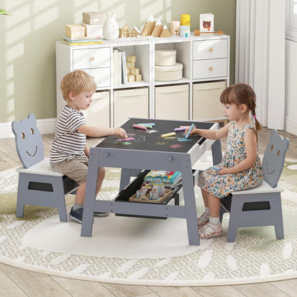 Kids Table and Chairs, Multifunctional Activity Desk with Chalkboard & Whiteboard