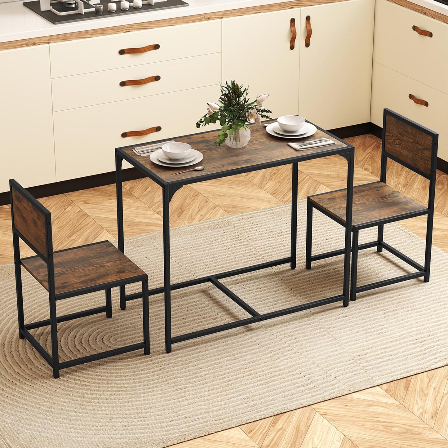 Dining Table and Chairs Set, Breakfast Table Furniture with 2 High Back Chairs