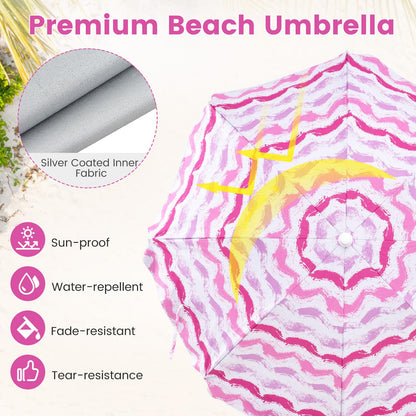 4 Pieces Beach Umbrella Set with 2 Foldable Chairs and Picnic Blanket