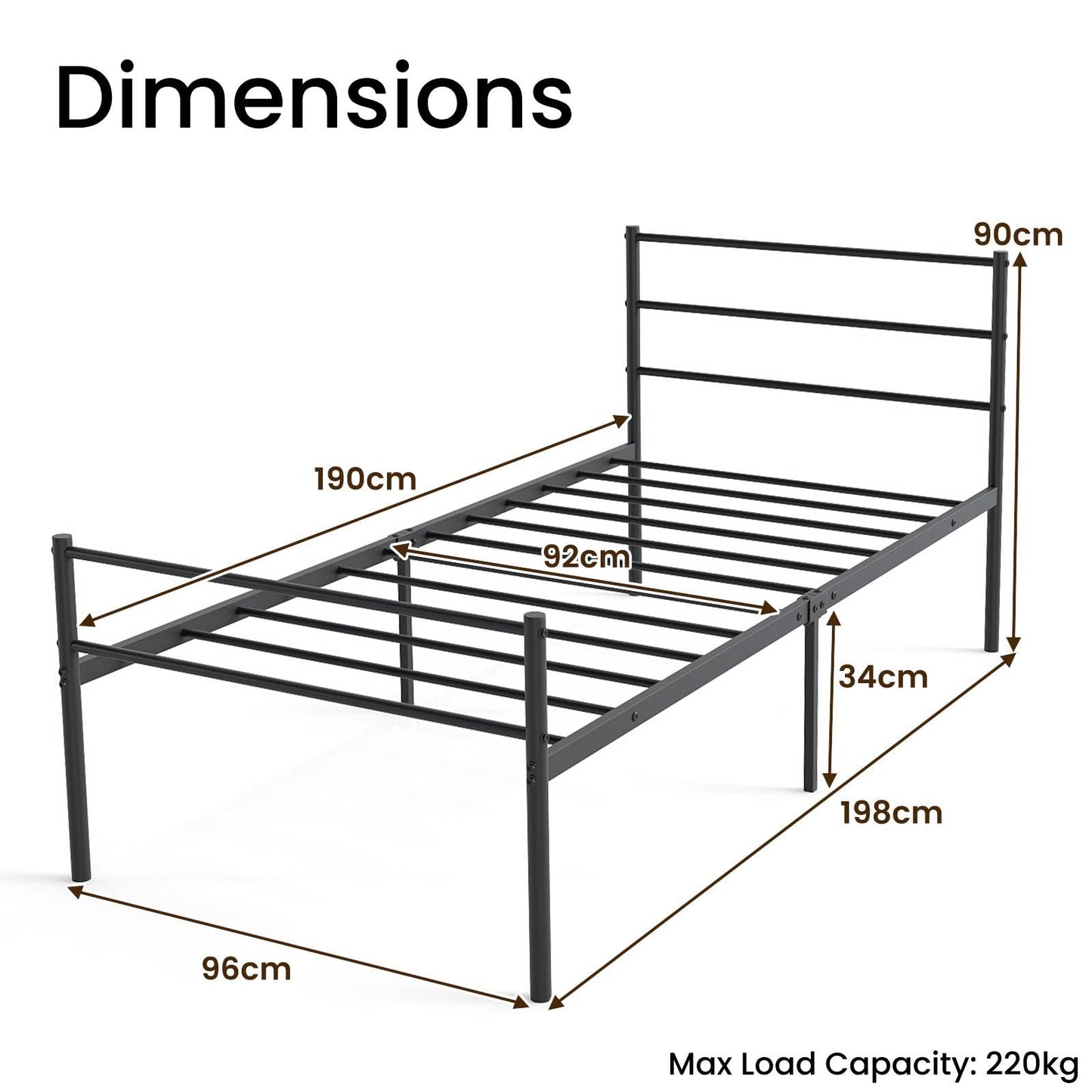 Single Size Modern Bed Frame with Metal Slat Support