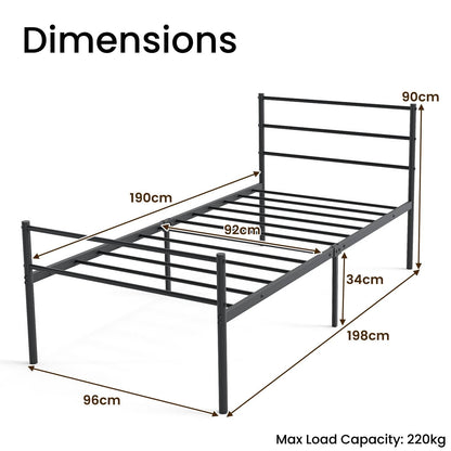 Single Size Modern Bed Frame with Metal Slat Support