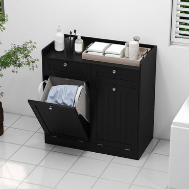 Double Tilt-Out Laundry Hamper Cabinet with Removable Baskets