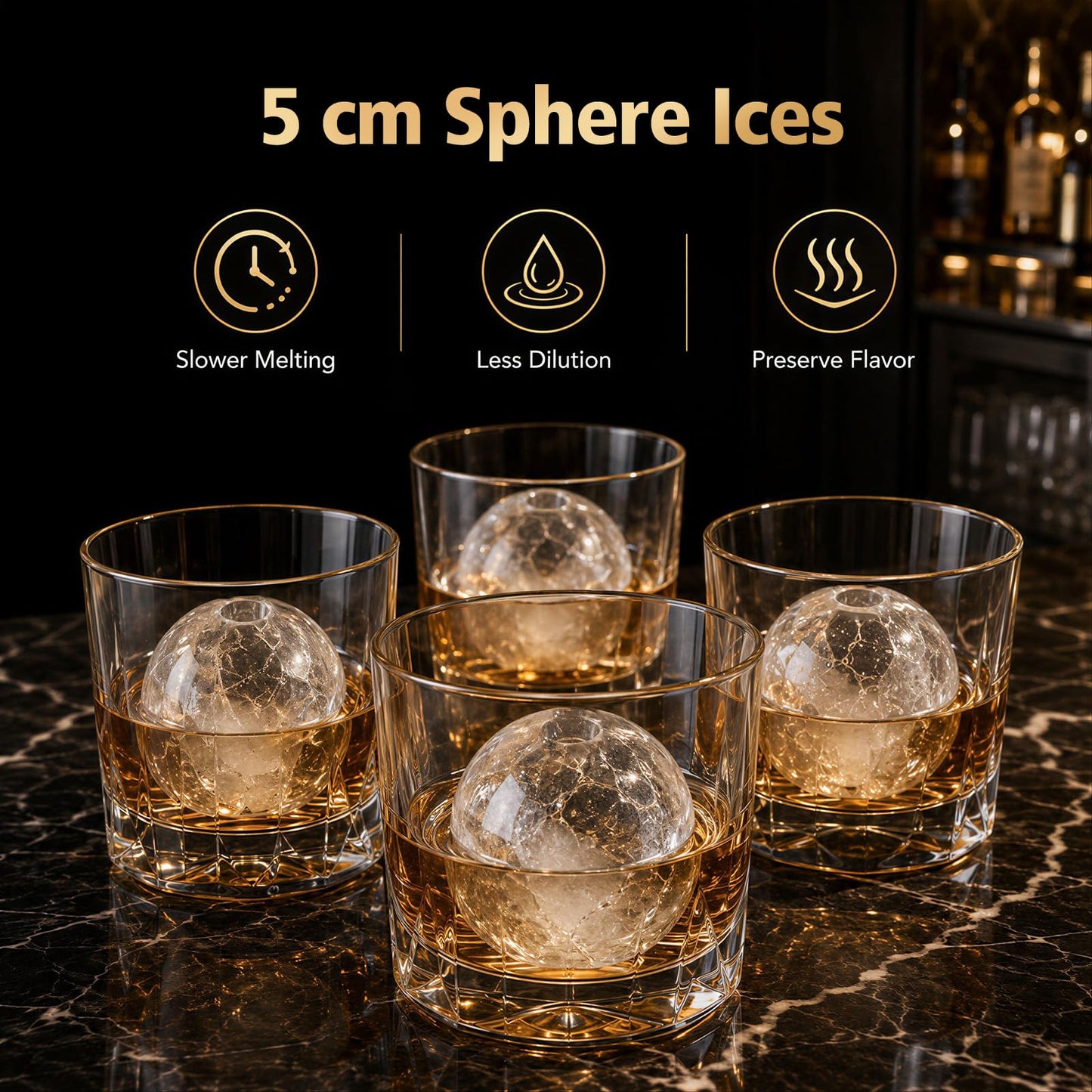 5 cm Ice Ball Maker with Self-Cleaning for Whiskey Cocktail Home Bar