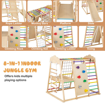 8-in-1 Indoor Jungle Gym for Kids Wooden Montessori Climbing Toys