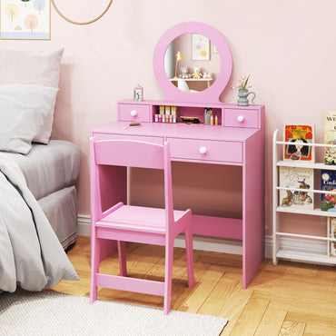 Kids Vanity Set with Open Shelf and 4 Storage Drawers